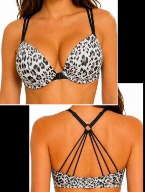 Victoria's Secret Very Sexy Leopard Print Padded Push-Up Bra Front Closure 32C